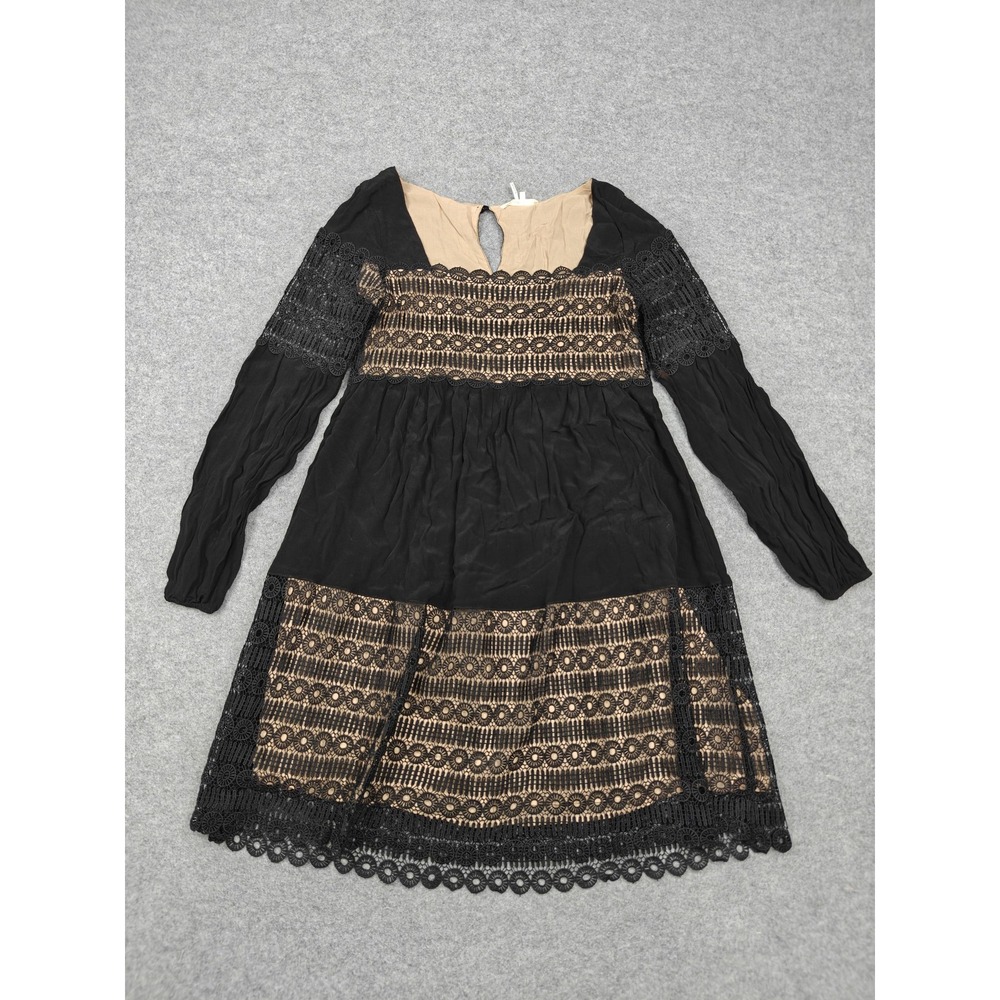 Floreat Anthropologie Dress Womens 4 Black Lace Fit & Flare Long Sleeve Boho